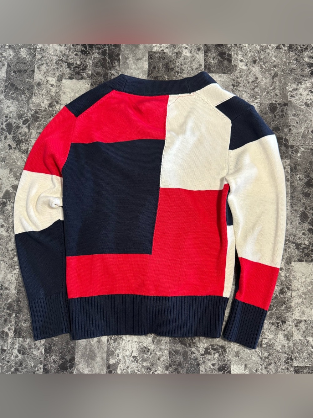 Tommy Hilfiger Men's Navy, Red & White Colorblock Cardigan - Picture 6 of 7